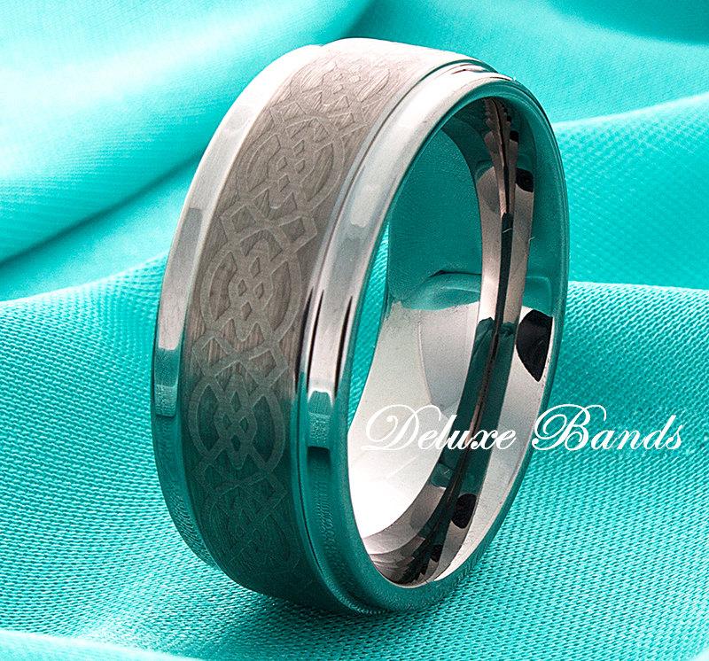 Свадьба - Tungsten Wedding Band,Celtic Knot Tungsten Ring,Beveled Edgeselt,Celtic Ring,Mens Celtic Wedding Ring,Tungsten Wedding Ring,Celtic Band