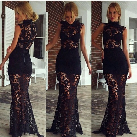 Hochzeit - New Arrival Custom Made Sexy Lace Floor-Length Court Train Sleeveless Long Prom Dress / Evening Gown from Dressywomen