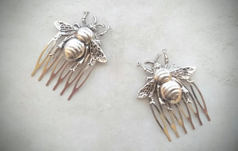 Mariage - Bee Hair Comb Silver Bee Hair Combs Bee Hair Clip Silver Bee Hair Pin Bumble bee Hair Combs Decorative Hair Combs Bee Jewelry Woodland