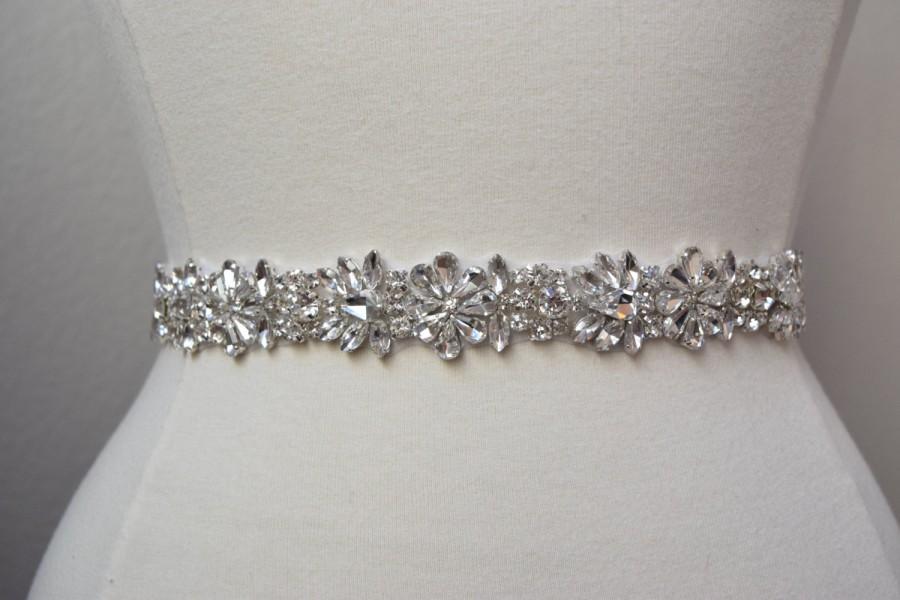 Mariage - Full Length Crystal Rhinestone Bridal Belt-  All the Way Around with Clasp Closure - 1" Bridal Belt - Wedding Belt - eym b051
