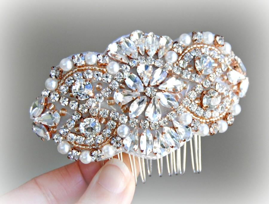 زفاف - Rose Gold Hair Comb, Crystal  and Pearl Wedding Comb, Rhinestone Bridal Comb, Gold, Silver -  AMELIE COMB