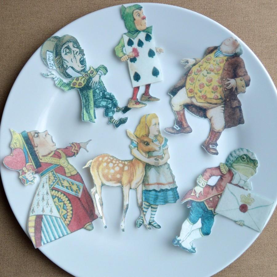 Wedding - Edible Alice in Wonderland x 6 XLarge Figures Set B Wafer Paper Cake Decorations Cupcake Cookie Toppers Mad Hatter Tea Party Wedding Carroll