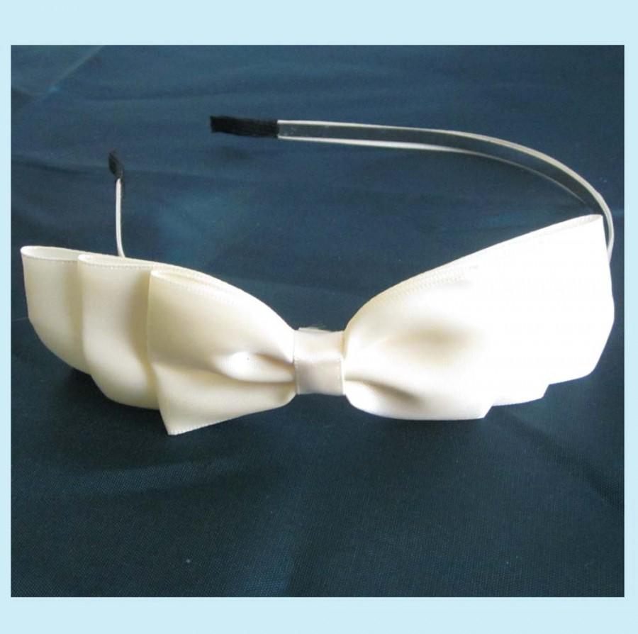 Hochzeit - Three Layered  Ivory Satin Ribbon Bows Headband