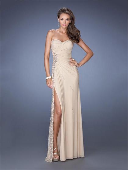 Mariage - Slim A-line Sweetheart Sequins Pleatings High Slit Chiffon Prom Dress PD2603