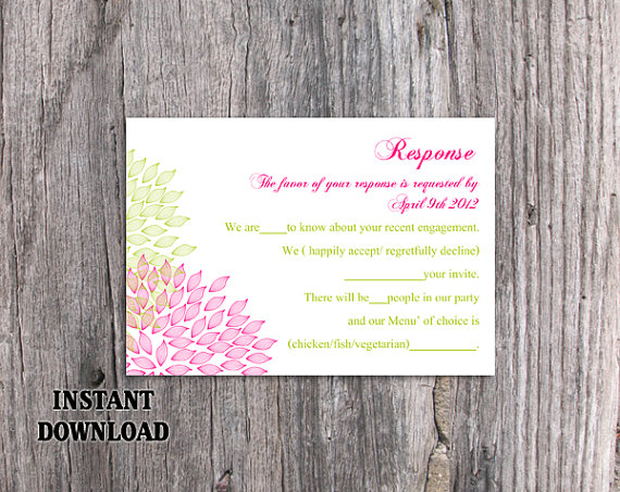 Wedding - DIY Wedding RSVP Template Editable Word File Download Rsvp Template Printable RSVP Cards Green Dark Pink Rsvp Card Template Floral Rsvp Card