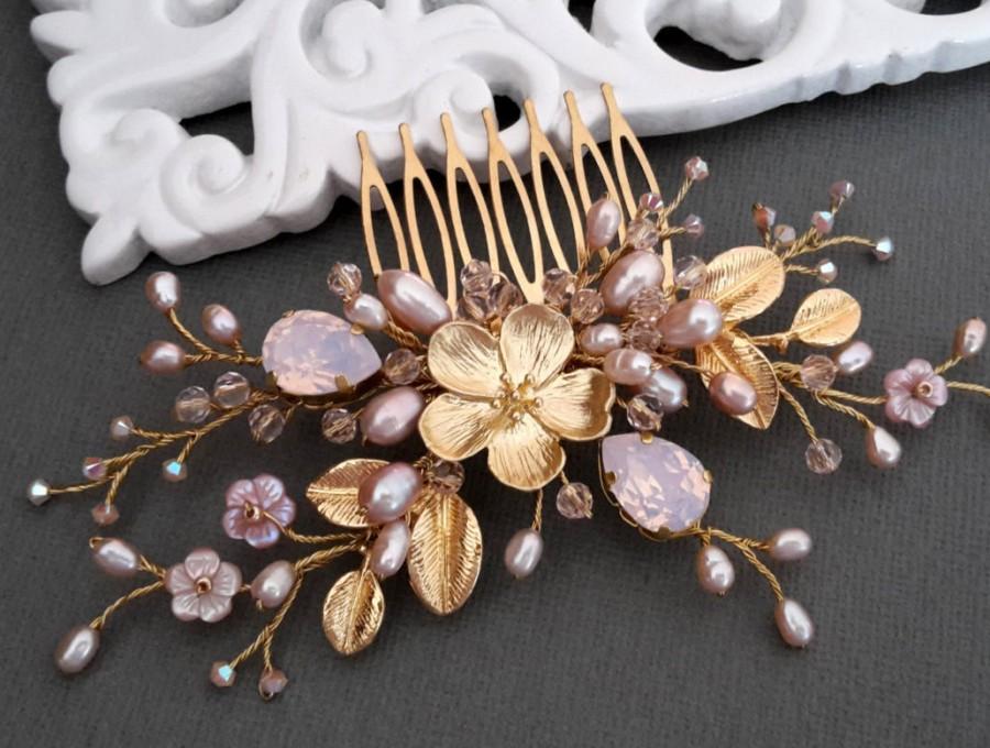 Hochzeit - Blush pearl comb, Gold pearl comb, freshwater pearl comb, wedding pearl comb, gold comb,blush pink comb,