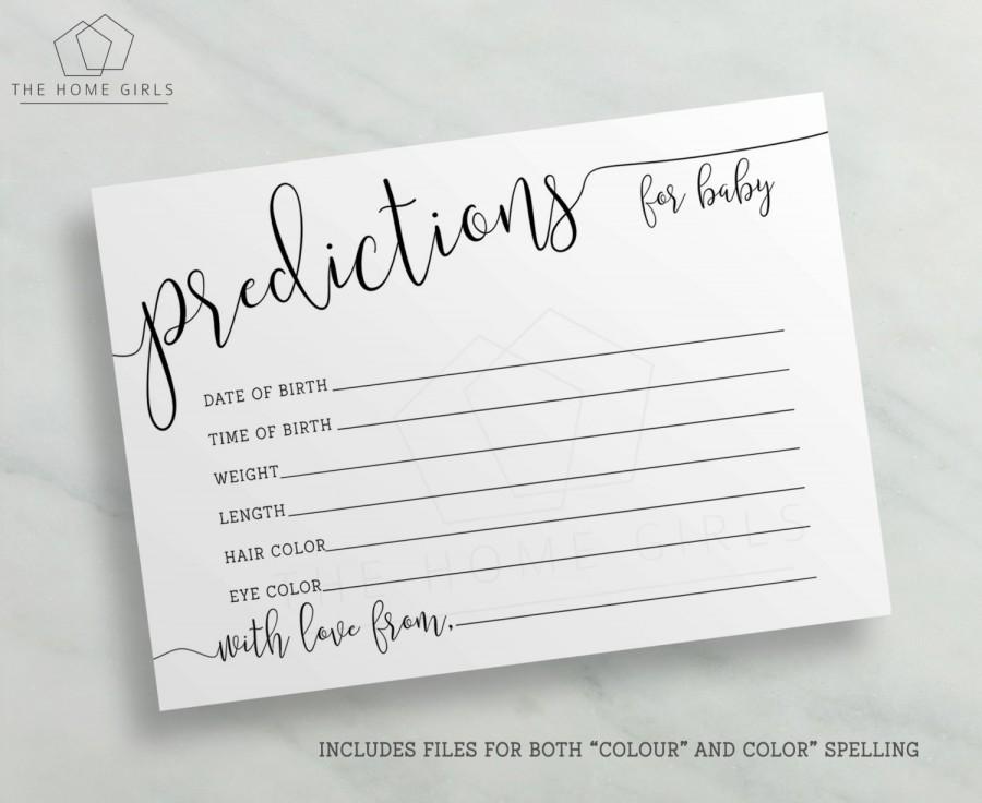 Baby Prediction and Advice Cards Minimalist Baby Shower Predictions BPA-024 Editable Baby Predictions Template Baby Shower Game