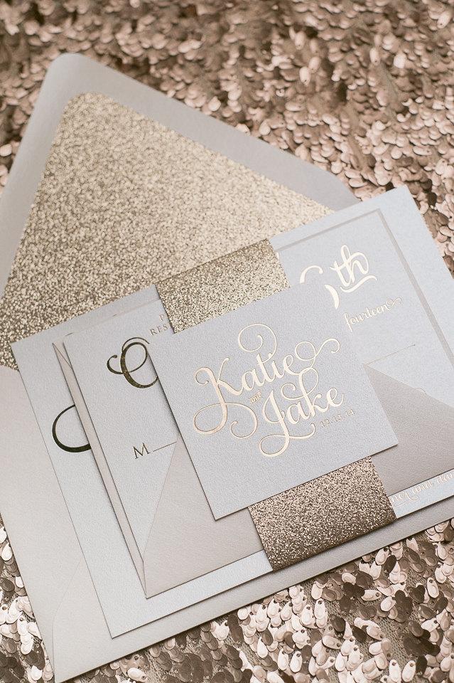 Свадьба - Foil  - Rose Gold Glitter Wedding Invitation - SAMPLE (Adele)