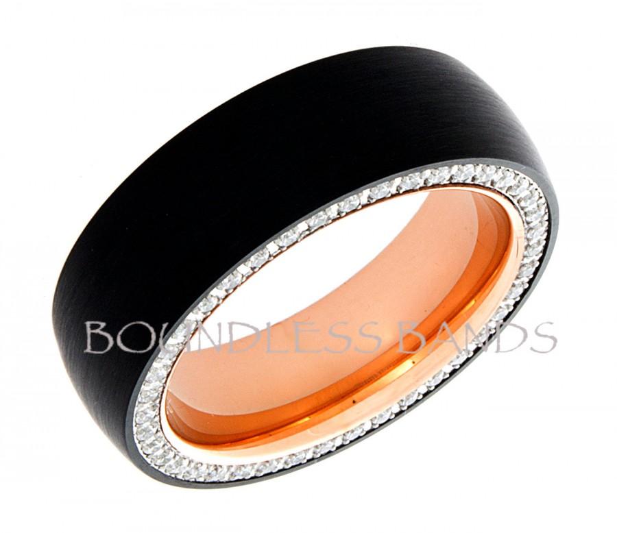 زفاف - Tungsten Wedding Ring With Stone New Design Modern High Fashion Dome Black Rose 8mm Mens Womens Wedding Bands Anniversary Ring Promise Ring