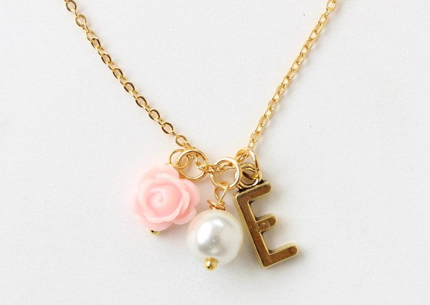 زفاف - Gold flower girl necklace, personalized flower girl necklace, flower girl gift, wedding gift, bridal party gift, childrens necklace