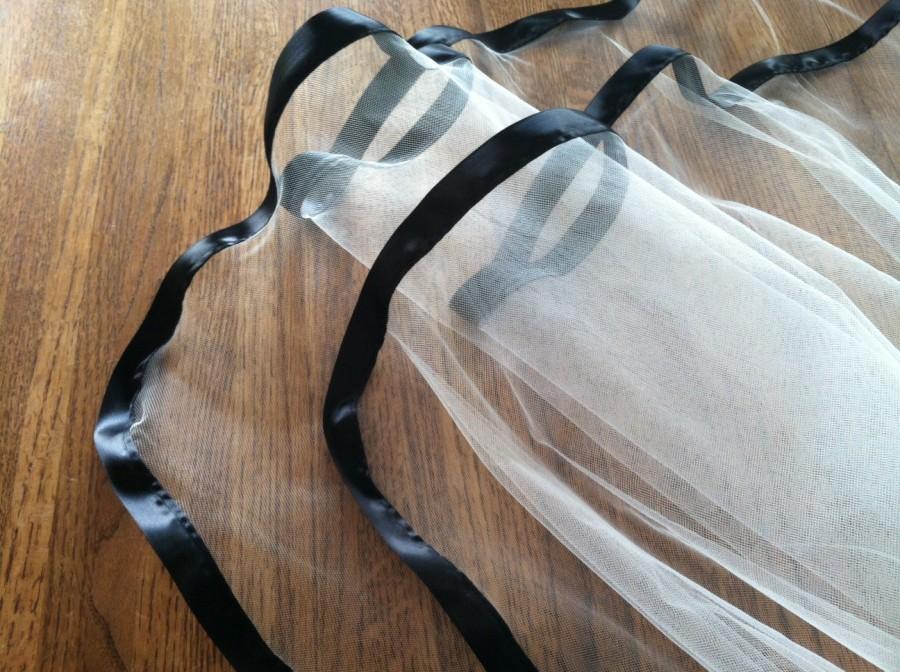 زفاف - Ribbon Trim Wedding Veil,  Two Tier Bridal Veil, Ribbon Edge Bridal Veil, Any Length