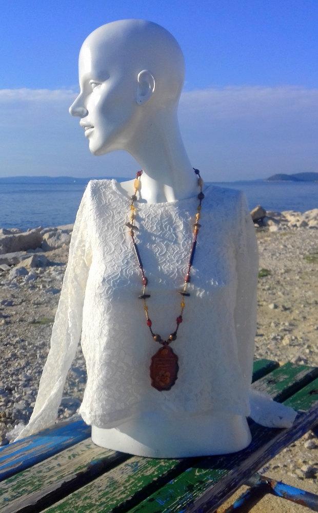 زفاف - Mixed media necklace, retirement gift, eco friendly, natural, handmade, wooden boho necklace, polymer clay, winter necklace, gift for woman