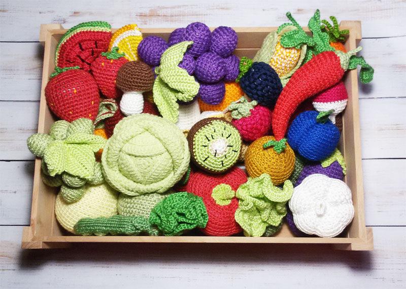 زفاف - Crochet vegetables fruits 50 Pcs Christmas gift Birthday Play food Kids gift Toys Waldorf toys Baby toys Baby gift Soft toy educational toys