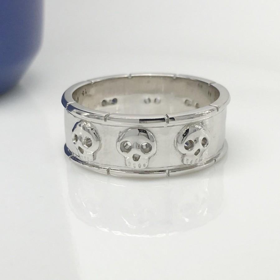 Wedding - Silver skull ring, sterling silver hexad skull band, unique ring, men's wedding band, skull eternity ring, skull wedding band