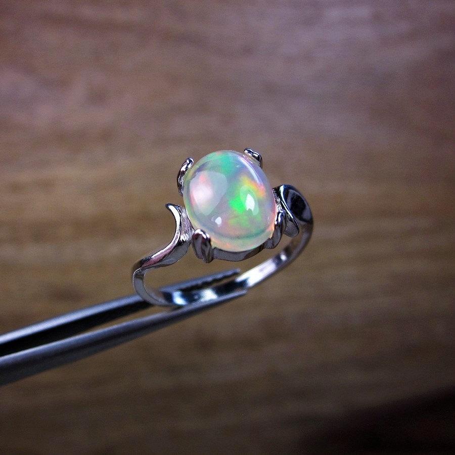 Wedding - Large Opal Ring, Genuine Opal Ring, Solitaire Ring, Gemstone Ring, Oval Solitaire, Statement Ring, Fiery Ring, Cocktail Ring, Fall Jewelry