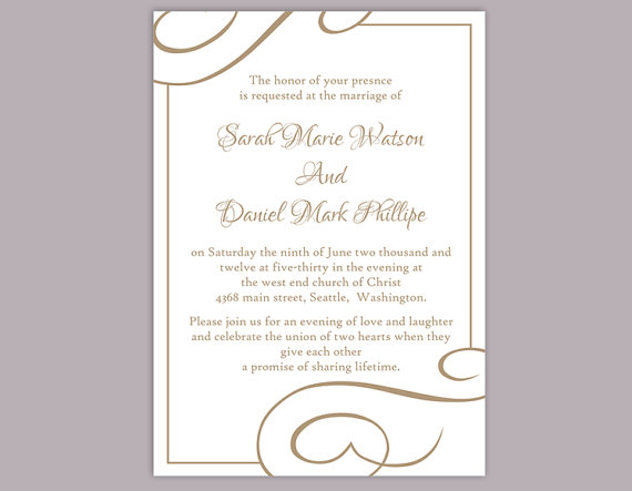 Свадьба - DIY Wedding Invitation Template Editable Word File Instant Download Printable Invitation Brown Wedding Invitation Gold Wedding Invitation