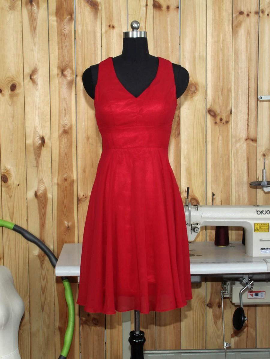 Mariage - 2016 V-neck Red Bridesmaid dress, Wedding Party dress, Formal dress, Prom Dress,Woman Evening dress Knee length(G482501)