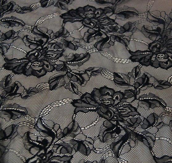 Wedding - Black Stretch Lace Fabric,Embroidered Tulle Netting,Peony Flowers lace Fabric for Party Dress, Bodices, Skirt, Craft Making, 1 Yard