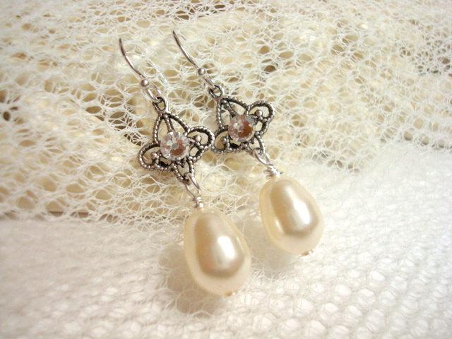 زفاف - Simple Bridal earrings, Pearl Wedding earrings, Bridal jewelry, Bridesmaid jewelry, Swarovski crystal earrings, Pearl drop earrings