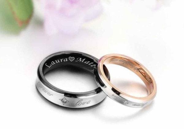 Mariage - Engraved Promise Ring, Personalized Sweetheart Couple's Ring Set Custom Engraved Free, Personalized Rings, Engraved Ring Set, Free Engraving