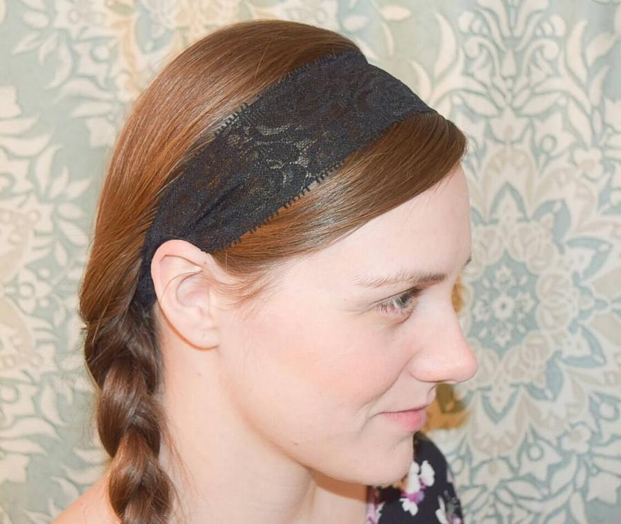 زفاف - Black Lace Headband, Adult Headband, Lace Headband, Headband, Lace