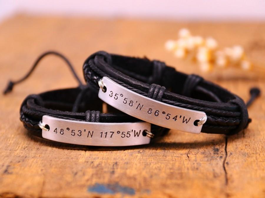 زفاف - Mens Coordinates Bracelet, personalized mens Coordinates Bracelet, engraved Latitude Longitude Bracelet, mens jewelry, father's day bracelet