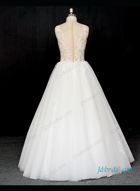 Mariage - Illusion nude see through top tulle wedding dress