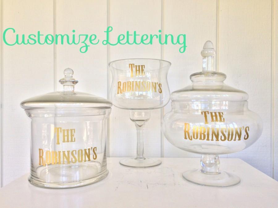 Свадьба - Set of Three Large CUSTOM APOTHECARY Jars Pick Colors Words Labeled Last Name Sweets Sugar Candy Wedding Sweets Table Wedding Party Decor