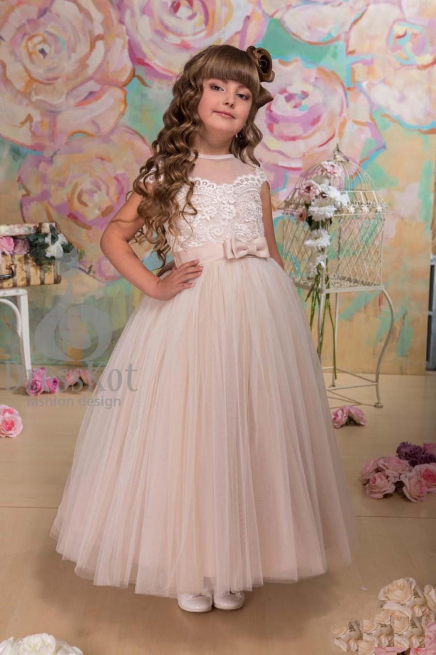 Mariage - Flower girl dress, vintage flower girl dress, Junior bridesmaid dress, boho flower girl