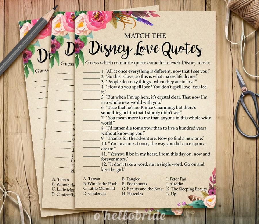 Свадьба - Disney Love Quotes Match Game - Printable Boho Bohemian Bridal Shower Love Quotes Game  - Bridal Shower Game - Bachelorette Party Games 003