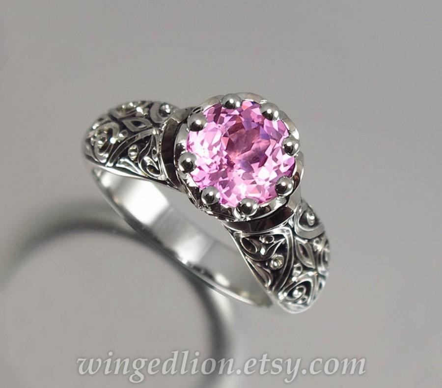 Hochzeit - The ENCHANTED PRINCESS 14k gold engagement ring with created pink sapphire