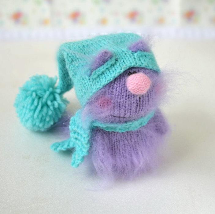 Свадьба - SALE Purple Cat in Blue Hat - Hand-Knitted cat Toy Amigurumi cat Miniature cat Doll wool toy cat Handmade crochet cats plush toys amigurumi