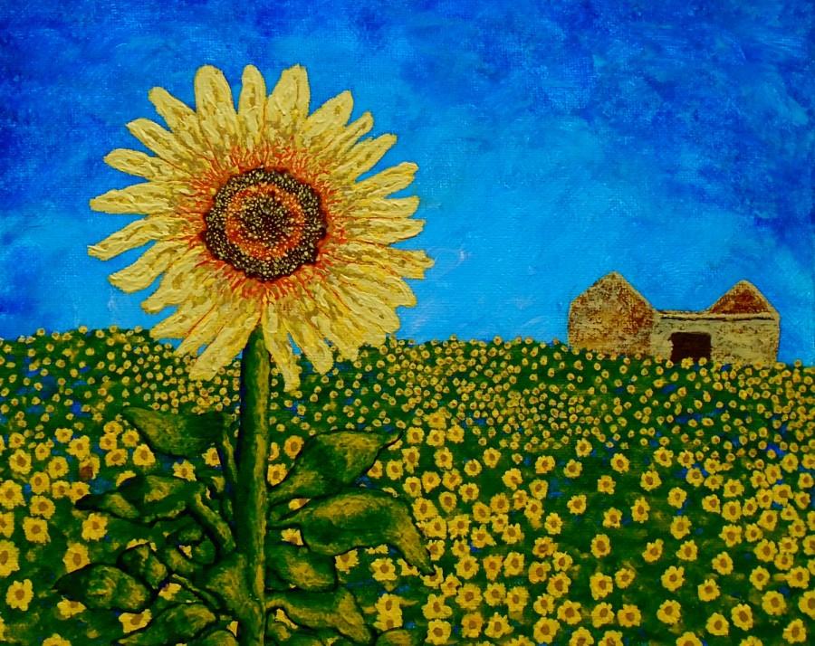 Mariage - Sunflowers In Provence France (ORIGINAL ACRYLIC PAINTING) 8" x 10" by Mike Kraus