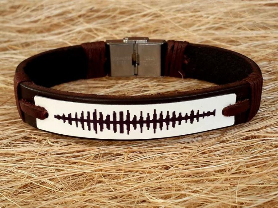 زفاف - Wedding Gift Idea ,Dad Gift İdea,Mens Leather Bracelet, ,Customized Leather Bracelet,  Leather Bracelet, Sound Wave Mens Bracelet, Men Gift,