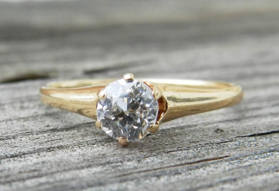Wedding - Engagement Ring 14K Ring Old European Cut Diamond Ring .33 Ct Victorian Diamond Ring 1900 Engagement Ring 14K Ring