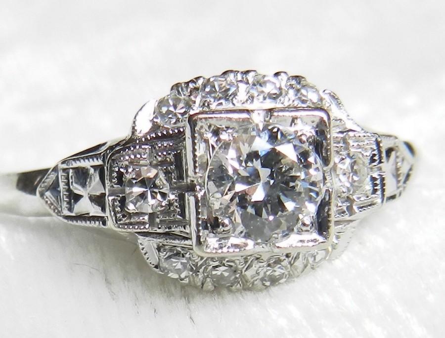 Mariage - Art Deco Ring Art Deco Engagement Ring 1.0cttw Old European Cut Diamond 1920's Engagement Diamond Engagement Ring 14k White Gold ring