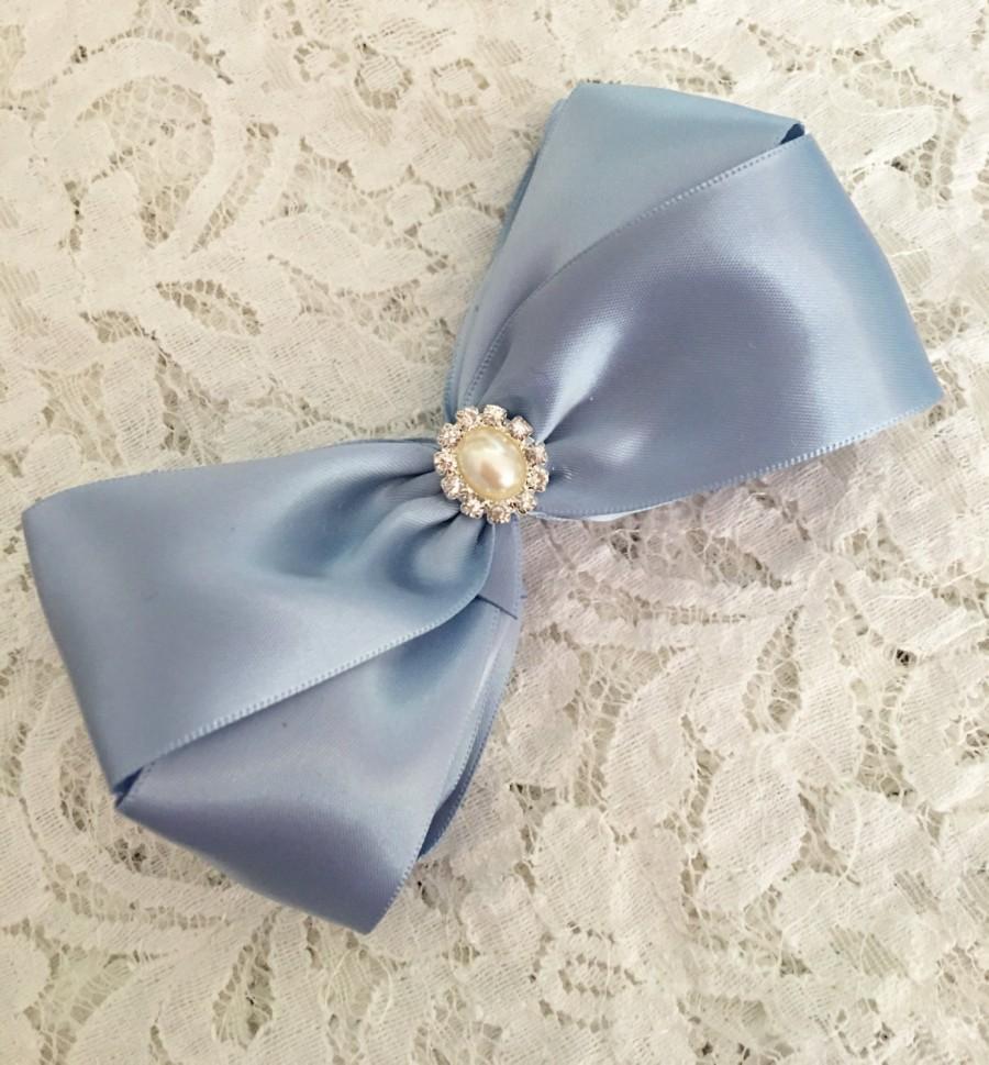 Mariage - Pageant Hair Bow, 5" Double Satin Hair Bow in Wisteria Blue, Girls Hair Bow with Sparkle, Flower Girl, Christening, Baptism, Quinceanera