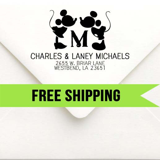 Mariage - Custom Return Address Stamp-Self Inking-Personalized Stamp-Disney-Mickey and Minnie-Wedding-Mickey Mouse-Rubber Stamp