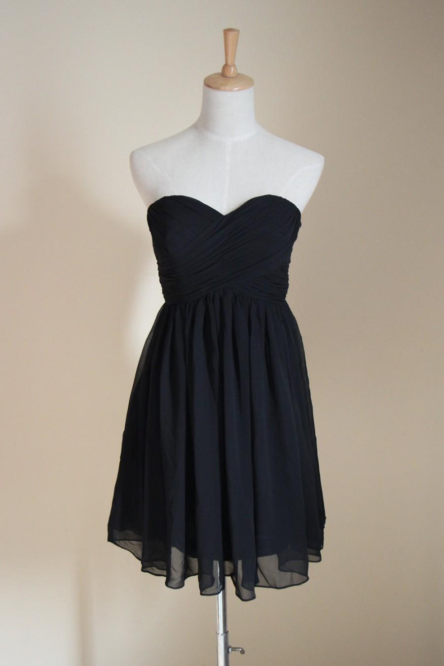 Свадьба - Black Sweetheart Bridesmaid Dress Knee-length Black Chiffon Strapless Bridesmaid Dress-Custom Dress