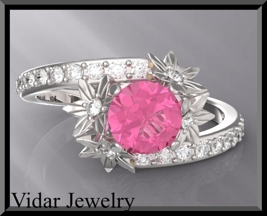 Hochzeit - Pink Sapphire Engagement Ring,Diamond Engagement,Gold Engagement Ring,Flower engagement Ring,Diamond,Unique Engagement ring,Custom,