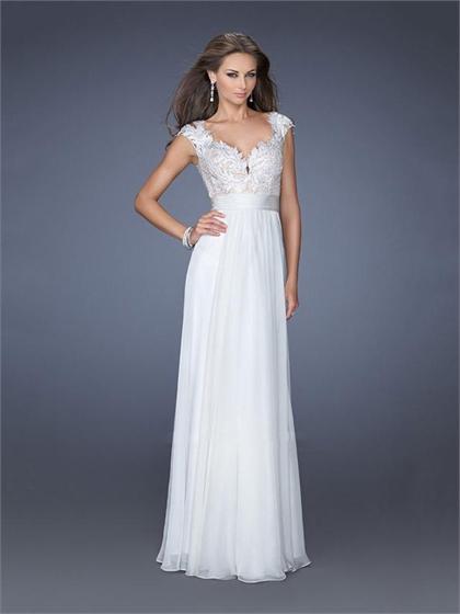 Wedding - Cap Sleeves Sweetheart Lace Chiffon Prom Dress PD2613