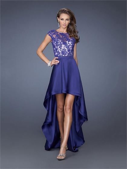 Wedding - Lace Satin High Low Scoop Neckline Perfect 2014 Prom Dress PD2610