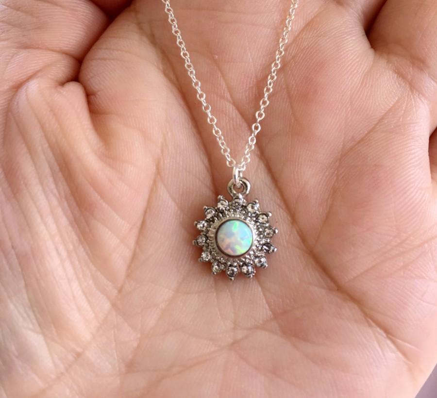 Wedding - White Opal Sun Necklace. Silver Necklace. Opal Necklace.