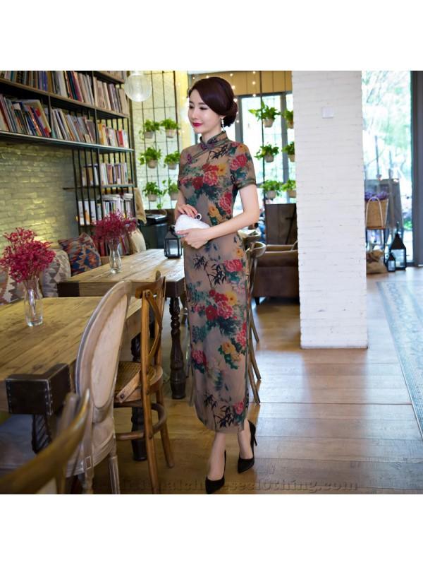 زفاف - 2017 Spring Summer Chinese National Style Double-deck Stand Collar Cheongsam/Qipao Modified Real Silk Long Cheongsam/Qipao Wholesale - Cntraditionalchineseclothing.com