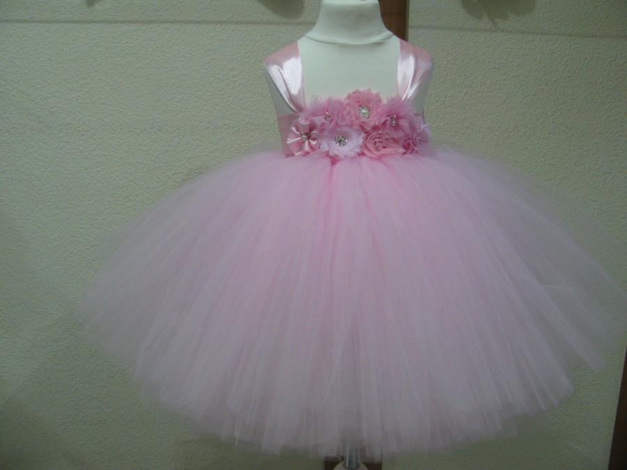 Mariage - Pink Flower Girl Dresses Birthday Dress Tulle Dress Wedding Dress Pink Tulle Ball Gown Toddler Tutu Dress Baby Dress 1T 2T 3T 4T 5T 6T 8T 10