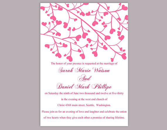 Свадьба - DIY Wedding Invitation Template Editable Word File Instant Download Printable Pink Invitation Elegant Wedding Invitation Heart Invitation