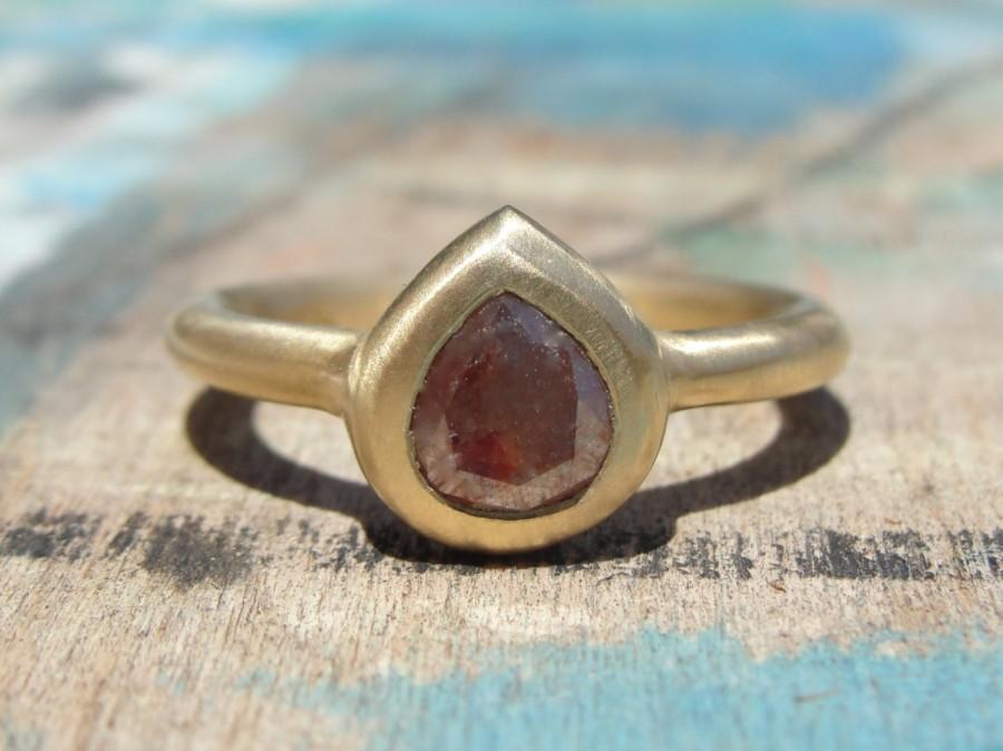 Wedding - Pear Diamond Ring - Chocolate Diamond Ring - Solitaire Diamond Ring -  Brown Diamond Ring - Alternative Diamond Ring - Rose Cut Diamond Ring