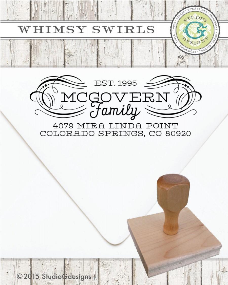Wedding - Return Address Stamp – 1 x 2.5 in WHIMSY SWIRLS – Personalized Wedding Paper Goods