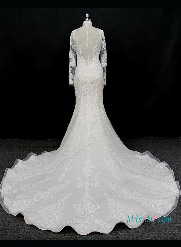Mariage - Stunning sexy sheer back long sleeved mermaid wedding dress