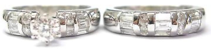 Wedding - 14k White Gold 1.44ct Diamond Engagement Wedding Ring Set Size 5.75